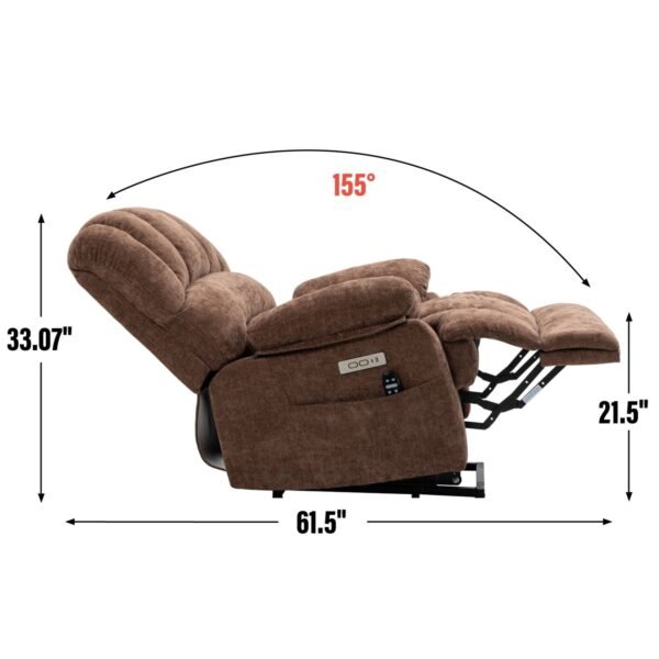 Brown Oversized Power Lift Recliner with Heat & Massage – 23" Seat Width, USB, 350 lbs Capacity - Image 18