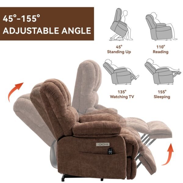 Brown Oversized Power Lift Recliner with Heat & Massage – 23" Seat Width, USB, 350 lbs Capacity - Image 4