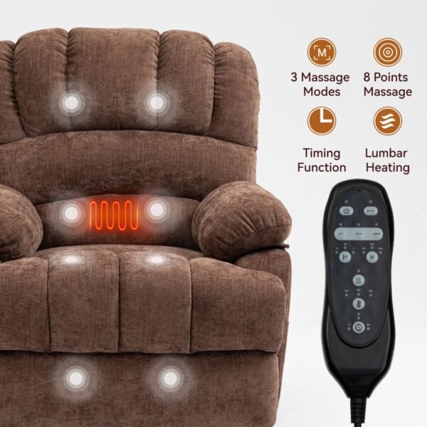 Brown Oversized Power Lift Recliner with Heat & Massage – 23" Seat Width, USB, 350 lbs Capacity - Image 7