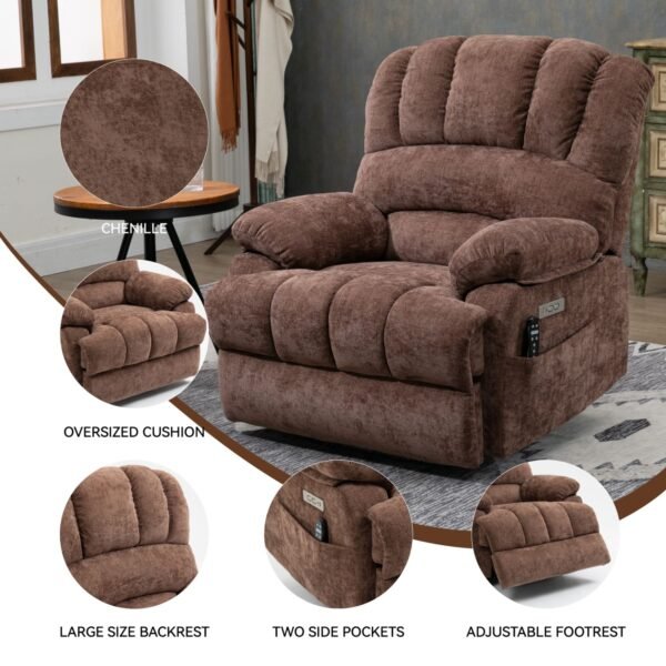 Brown Oversized Power Lift Recliner with Heat & Massage – 23" Seat Width, USB, 350 lbs Capacity - Image 8