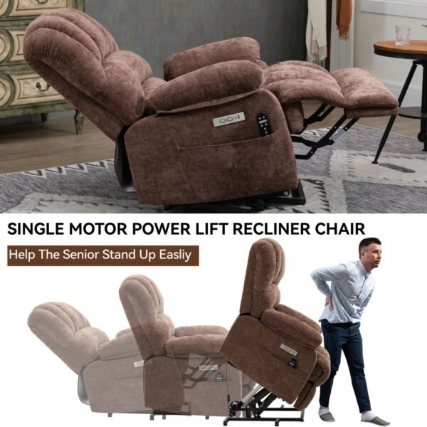 Brown Oversized Power Lift Recliner with Heat & Massage – 23" Seat Width, USB, 350 lbs Capacity - Image 9