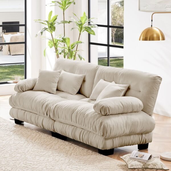 Cloud Couch 2-Seater Sofa with Chenille Upholstery and Pillows for Cozy Living Room Comfort - Image 45