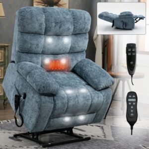 Oversized Blue Power Lift Recliner Chair – Dual Motor, Massage & Heat, Infinite Position, 350 LBS Capacity