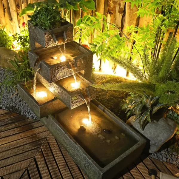 Modern Tiered Water Fountain – 47" Resin Outdoor & Indoor Cascade with LED Lights & Pump - Image 2