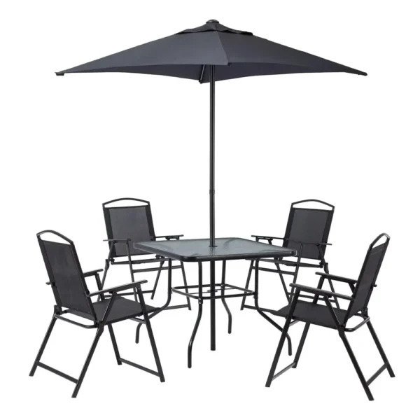 Albany Lane 6-Piece Outdoor Patio Dining Set with Foldable Chairs & Market Umbrella – Mainstays - Image 15