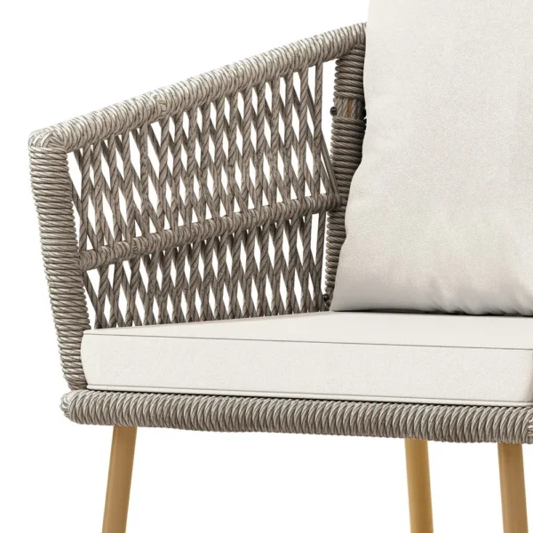 Outdoor Rattan Dining Armchair with Cushion – Beige Single Sofa Chair for Patio, Backyard, or Poolside - Image 8