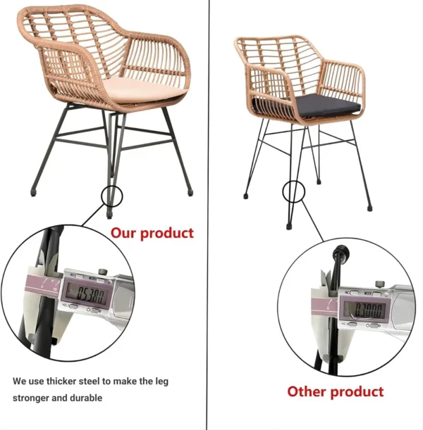 3-Piece PE Rattan Patio Bistro Set – Cushioned Chairs & Glass Top Table for Balcony or Garden - Image 8