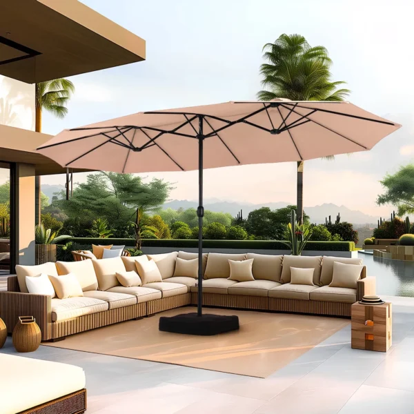 15 Ft Double-Sided Patio Umbrella with Base – Extra Large UV-Resistant Outdoor Shade