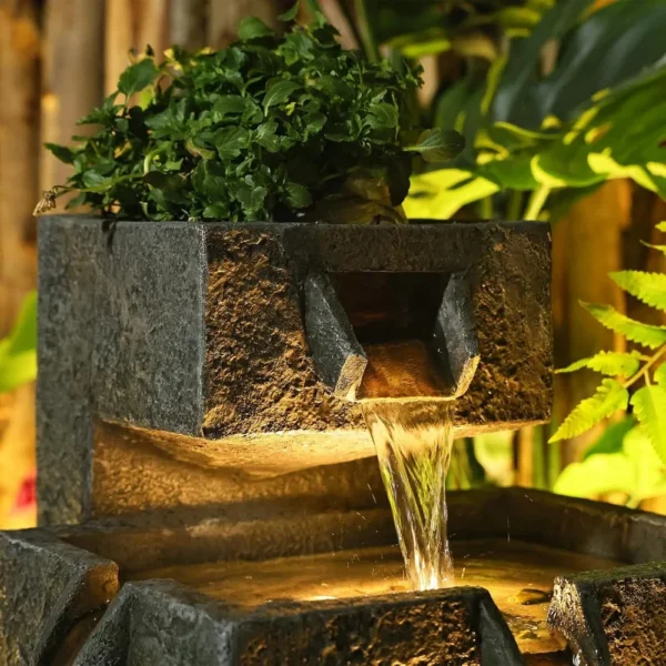 Modern Tiered Water Fountain – 47" Resin Outdoor & Indoor Cascade with LED Lights & Pump - Image 6