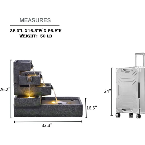 Modern Tiered Water Fountain – 47" Resin Outdoor & Indoor Cascade with LED Lights & Pump - Image 5