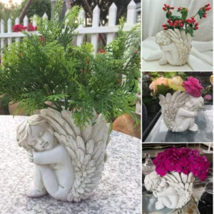 Handmade Resin Angel Sculpture – Decorative Figurine Vase for Home & Garden, 14cm