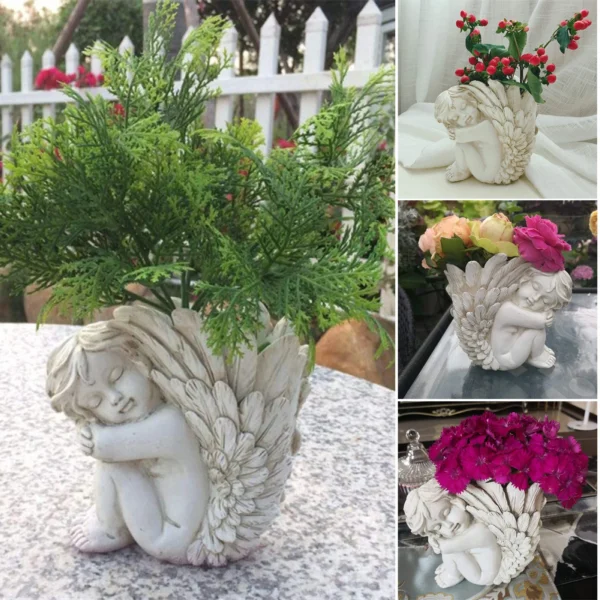 Handmade Resin Angel Sculpture – Decorative Figurine Vase for Home & Garden, 14cm