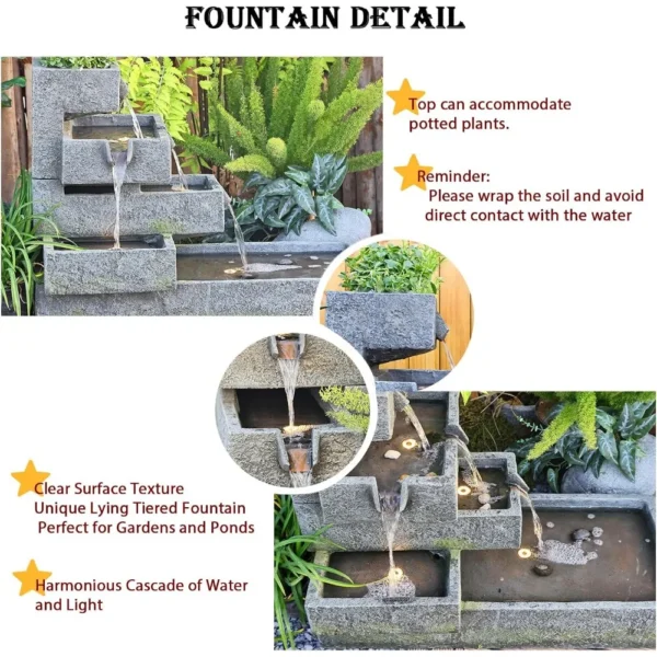 Modern Tiered Water Fountain – 47" Resin Outdoor & Indoor Cascade with LED Lights & Pump - Image 3