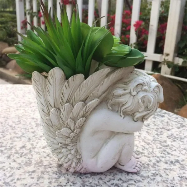 Handmade Resin Angel Sculpture – Decorative Figurine Vase for Home & Garden, 14cm - Image 2
