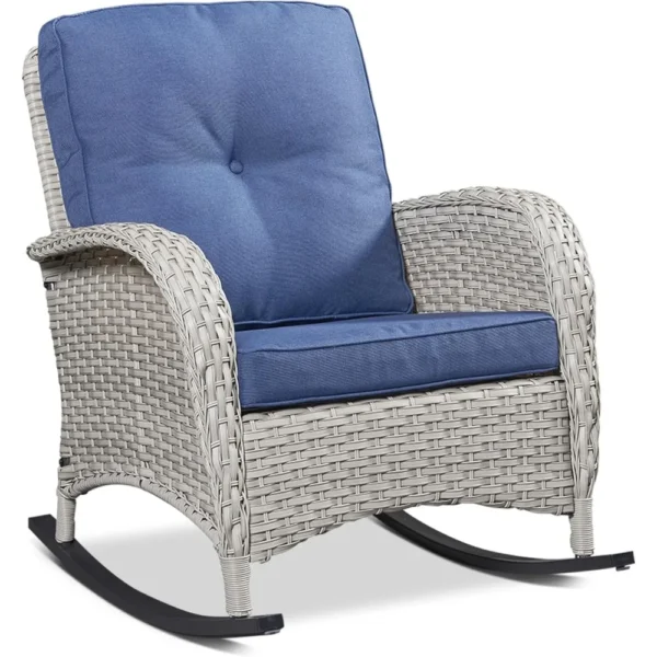 Outdoor Wicker Rocking Chair with Cushion – PE Rattan Porch Rocker for Patio & Balcony, 300 Lb Capacity - Image 3