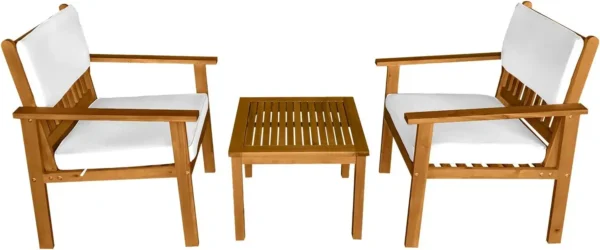 Acacia Wood Patio Bistro Set – 3-Piece Outdoor Table and Chair Chat Set with Cushions - Image 2