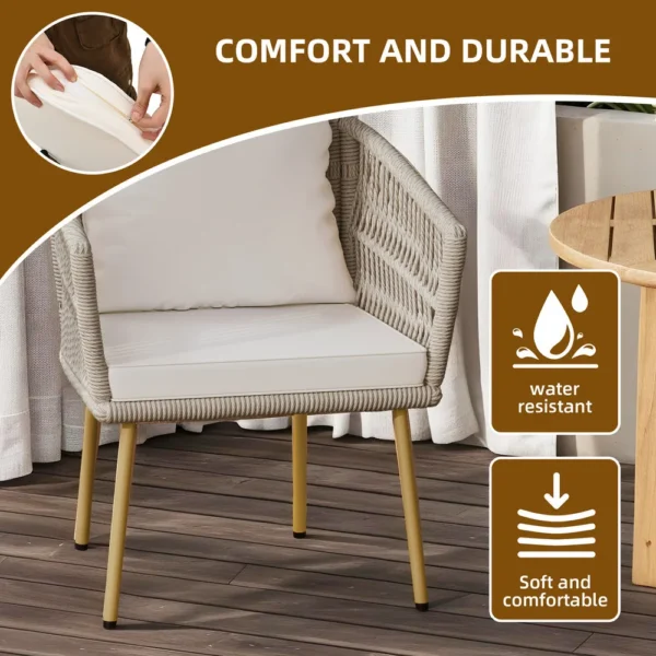 Outdoor Rattan Dining Armchair with Cushion – Beige Single Sofa Chair for Patio, Backyard, or Poolside - Image 4
