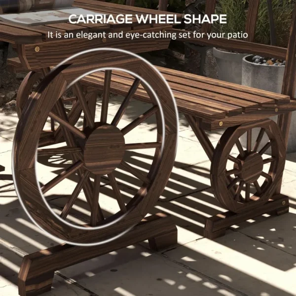 Rustic 3-Piece Outdoor Wooden Dining Set – Wagon Wheel Table & Benches for 4 People, All-Weather Patio Furniture - Image 4