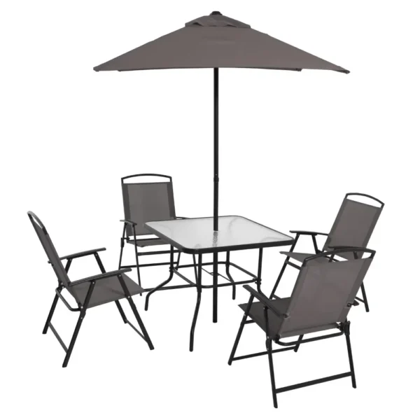 Albany Lane 6-Piece Outdoor Patio Dining Set with Foldable Chairs & Market Umbrella – Mainstays - Image 2