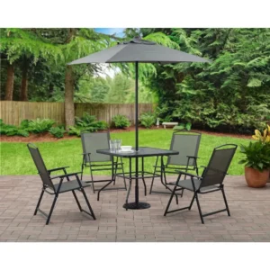 Albany Lane 6-Piece Outdoor Patio Dining Set with Foldable Chairs & Market Umbrella – Mainstays