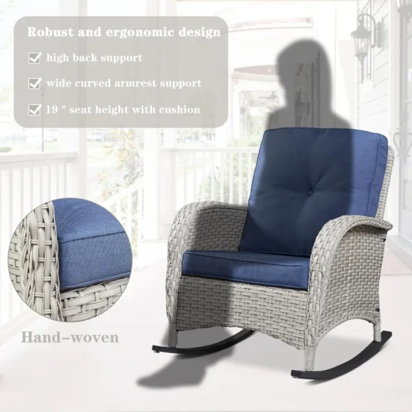 Outdoor Wicker Rocking Chair with Cushion – PE Rattan Porch Rocker for Patio & Balcony, 300 Lb Capacity - Image 4