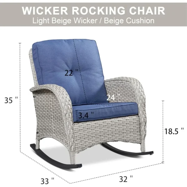 Outdoor Wicker Rocking Chair with Cushion – PE Rattan Porch Rocker for Patio & Balcony, 300 Lb Capacity - Image 2