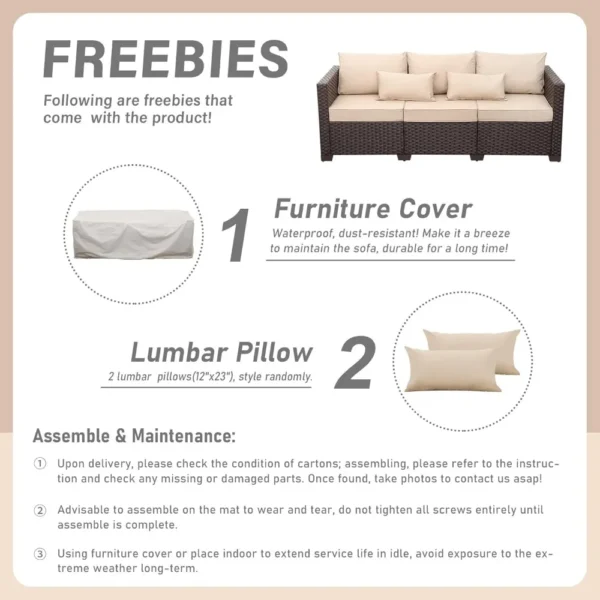 Wicker Outdoor Patio Sofa – 76" Garden Couch with Cushions & Lumbar Pillows - Image 6