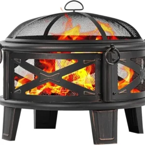 MISTMO 26" Antique Bronze Wood Burning Fire Pit – Outdoor Rustic Grill & Heater