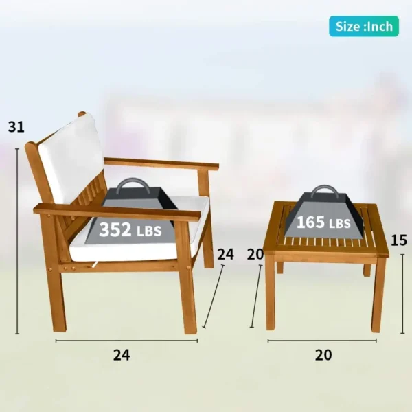 Acacia Wood Patio Bistro Set – 3-Piece Outdoor Table and Chair Chat Set with Cushions - Image 7