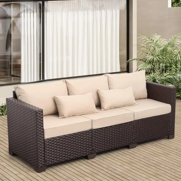 Wicker Outdoor Patio Sofa – 76" Garden Couch with Cushions & Lumbar Pillows - Image 4