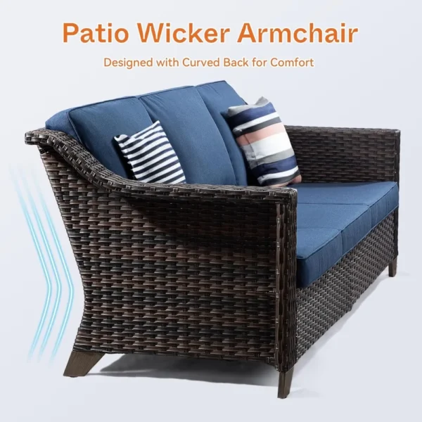 All-Weather Rattan Patio Sofa – 3-Seat High-Back Couch with Olefin Cushions - Image 6