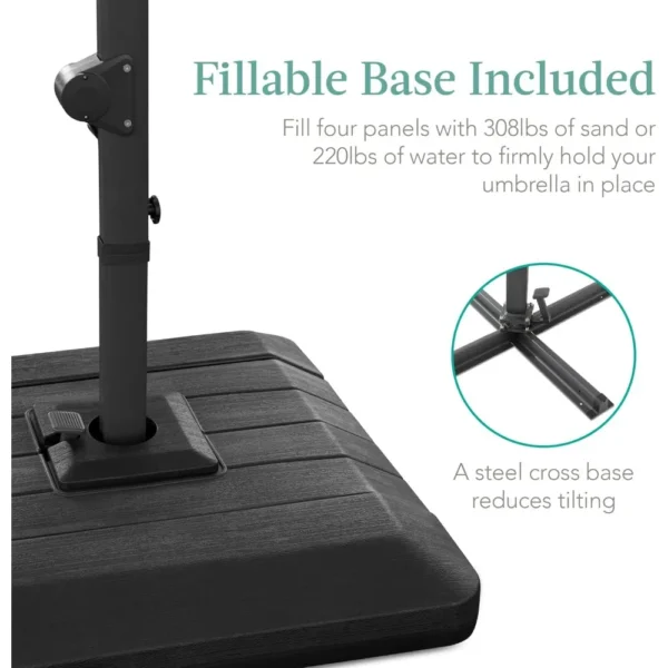 10x10ft Cantilever Patio Umbrella with Solar LED Lights & Fillable Base – Outdoor Offset Hanging Shade - Image 2