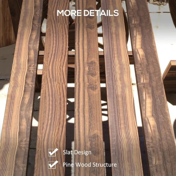 Rustic 3-Piece Outdoor Wooden Dining Set – Wagon Wheel Table & Benches for 4 People, All-Weather Patio Furniture - Image 6