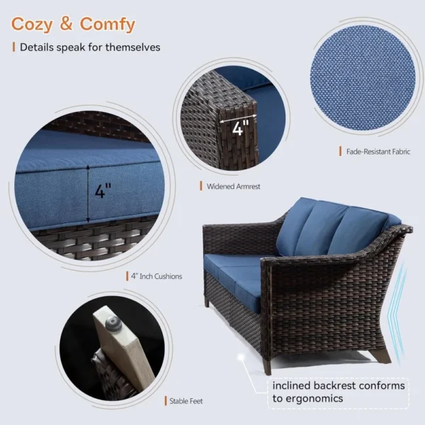 All-Weather Rattan Patio Sofa – 3-Seat High-Back Couch with Olefin Cushions - Image 5