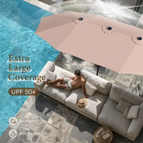 15 Ft Double-Sided Patio Umbrella with Base – Extra Large UV-Resistant Outdoor Shade - Image 3