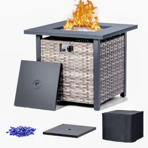 ONUUNPY 32" Propane Fire Pit Table – 50,000 BTU Outdoor Heater with Glass Stones & Tabletop