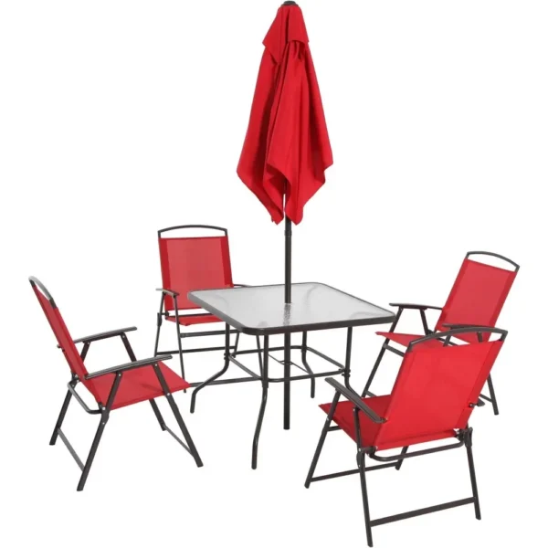 Albany Lane 6-Piece Outdoor Patio Dining Set with Foldable Chairs & Market Umbrella – Mainstays - Image 17