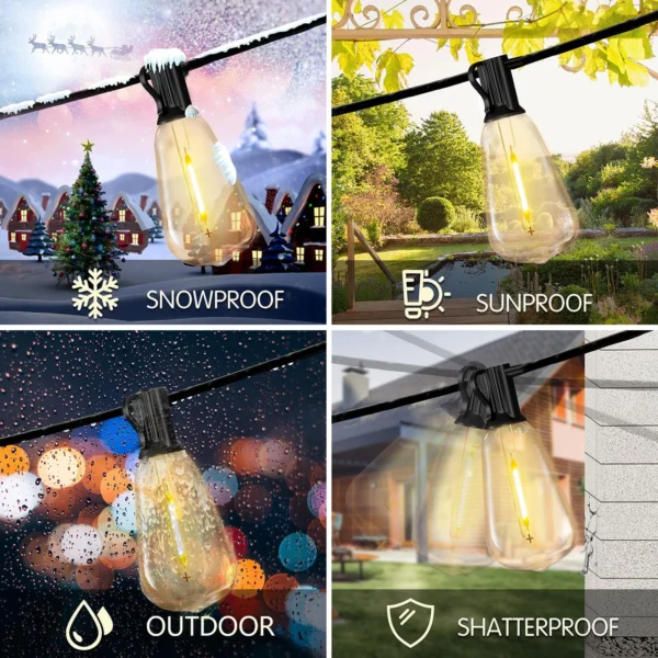TJOY Outdoor String Lights – Dimmable Retro LED Bulbs, Waterproof, UL Certified (2700K Warm White, Connectable, IP44) - Image 4