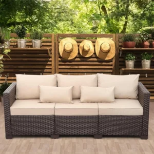 Wicker Outdoor Patio Sofa – 76" Garden Couch with Cushions & Lumbar Pillows