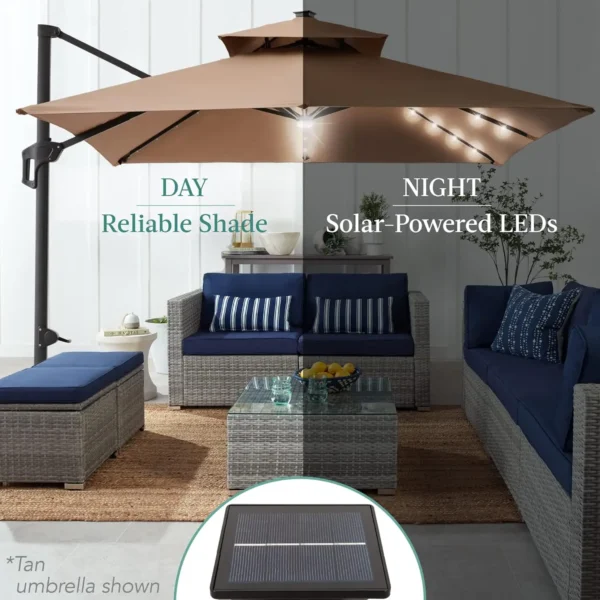10x10ft Cantilever Patio Umbrella with Solar LED Lights & Fillable Base – Outdoor Offset Hanging Shade - Image 7