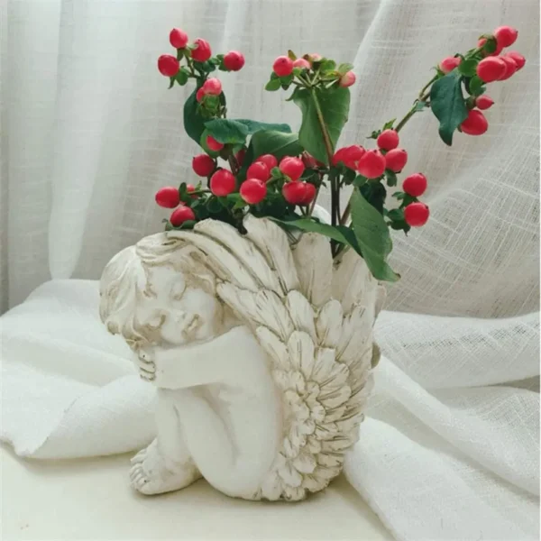 Handmade Resin Angel Sculpture – Decorative Figurine Vase for Home & Garden, 14cm - Image 3