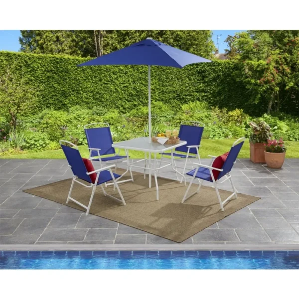 Albany Lane 6-Piece Outdoor Patio Dining Set with Foldable Chairs & Market Umbrella – Mainstays - Image 8