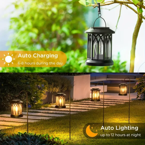 2 Pack Upgraded Bright Solar Lantern Lights Outdoor, Over 12Hrs Solar Lights for Outside Garden Yard Patio Decor (Warm Light) - Image 2