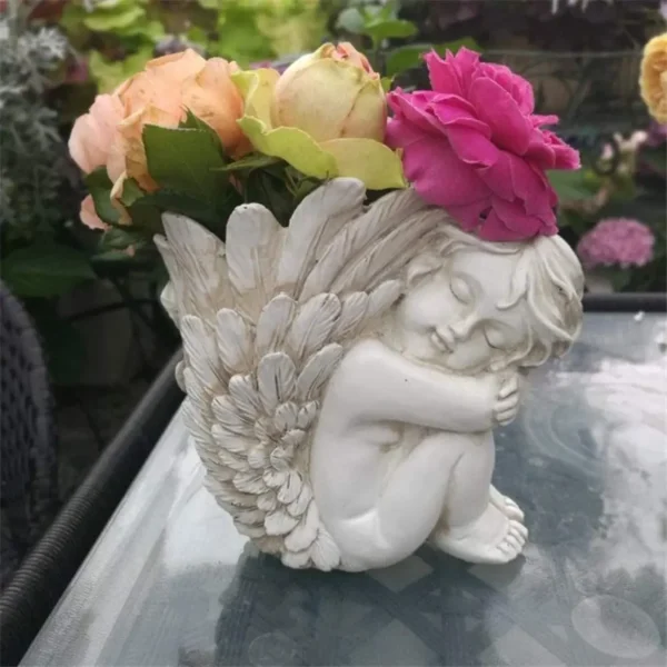 Handmade Resin Angel Sculpture – Decorative Figurine Vase for Home & Garden, 14cm - Image 4
