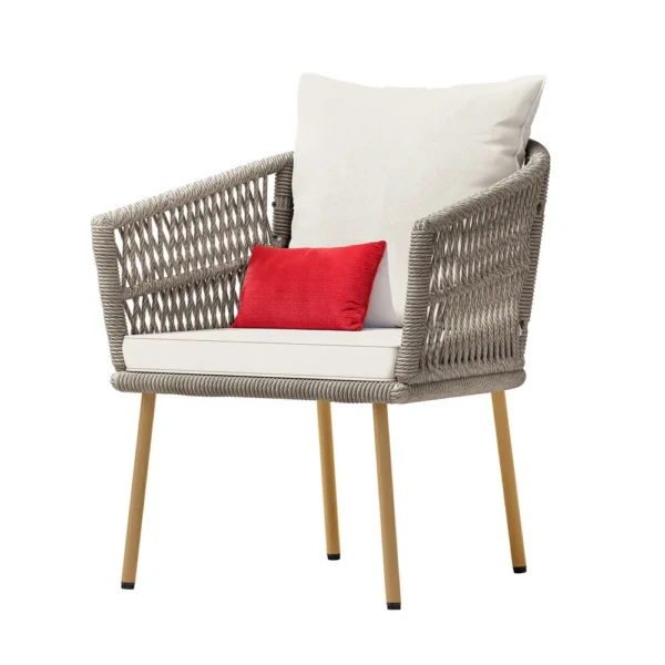 Outdoor Rattan Dining Armchair with Cushion – Beige Single Sofa Chair for Patio, Backyard, or Poolside - Image 5
