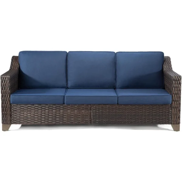 All-Weather Rattan Patio Sofa – 3-Seat High-Back Couch with Olefin Cushions - Image 4
