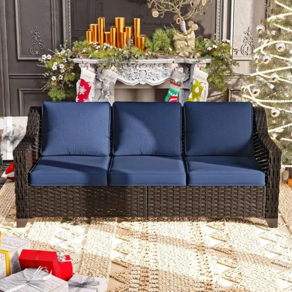 All-Weather Rattan Patio Sofa – 3-Seat High-Back Couch with Olefin Cushions