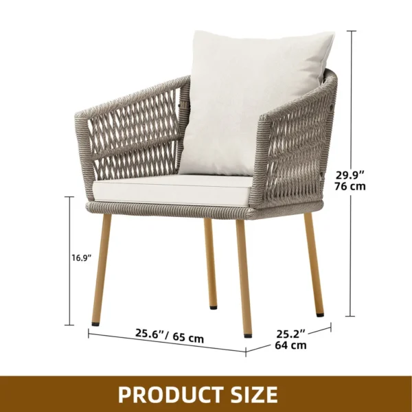 Outdoor Rattan Dining Armchair with Cushion – Beige Single Sofa Chair for Patio, Backyard, or Poolside - Image 2