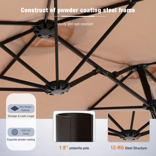 15 Ft Double-Sided Patio Umbrella with Base – Extra Large UV-Resistant Outdoor Shade - Image 6