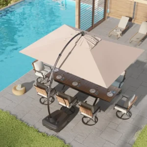 Large 9x12ft Cantilever Patio Umbrella with Base & Cover – Rectangular Aluminum Offset Shade for Deck or Garden